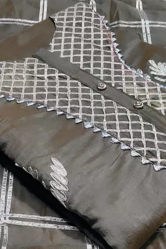 grey chanderi hand embroidery dress material