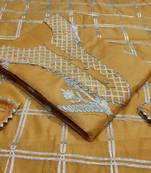 beige chanderi hand embroidery dress material