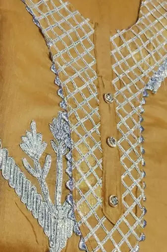 beige chanderi hand embroidery dress material