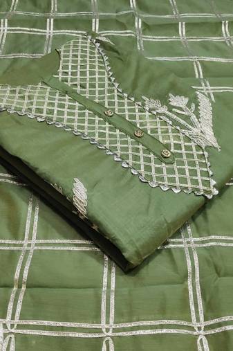 green chanderi hand embroidery dress material