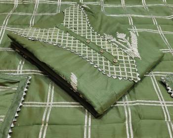 green chanderi hand embroidery dress material 2