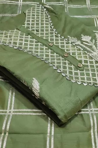 green chanderi hand embroidery dress material