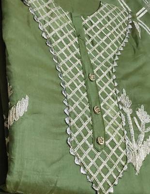 green chanderi hand embroidery dress material 4