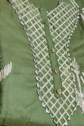 green chanderi hand embroidery dress material
