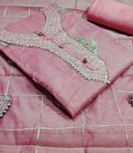 pink chanderi hand embroidery dress material