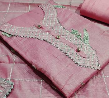 pink chanderi hand embroidery dress material 3