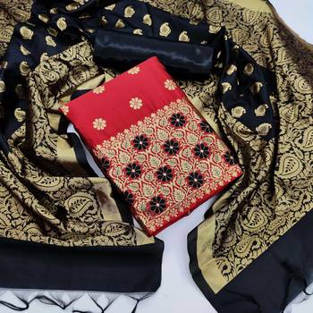 red jacquard woven dress material 1