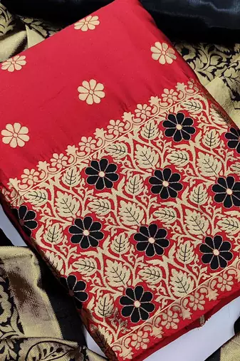 red jacquard woven dress material