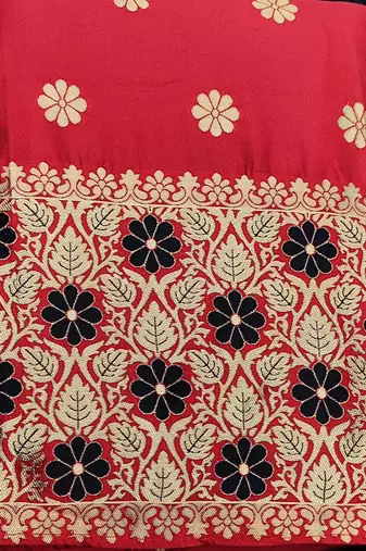 red jacquard woven dress material