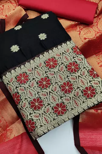 black jacquard woven dress material