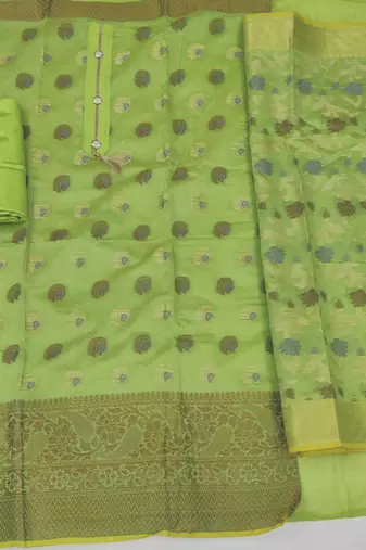 green jacquard woven dress material