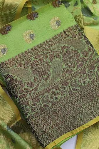 green jacquard woven dress material