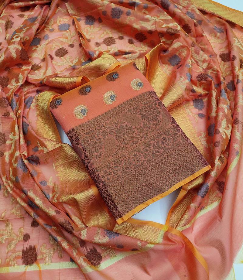 peach jacquard woven dress material