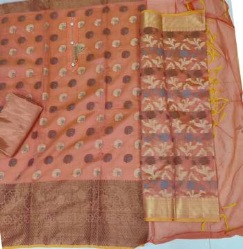 peach jacquard woven dress material 2