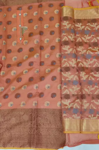 peach jacquard woven dress material