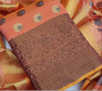 peach jacquard woven dress material 3