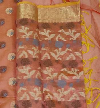 peach jacquard woven dress material 4