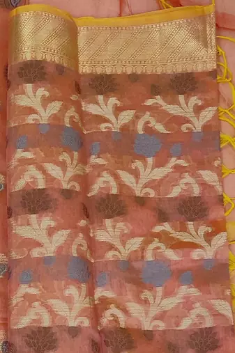peach jacquard woven dress material
