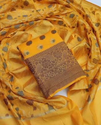 yellow jacquard woven dress material 1