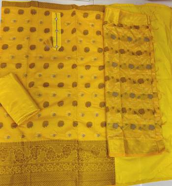 yellow jacquard woven dress material 2