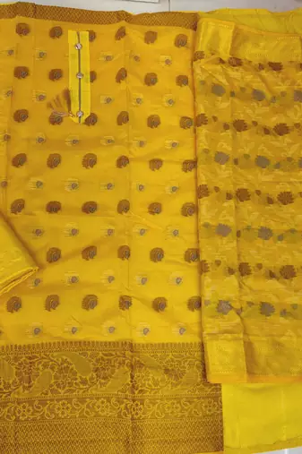 yellow jacquard woven dress material