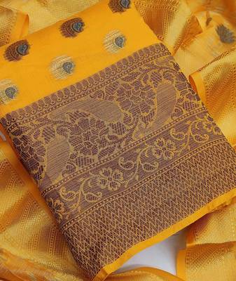 yellow jacquard woven dress material 3