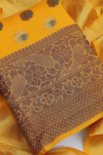 yellow jacquard woven dress material