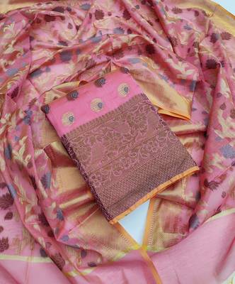 pink jacquard woven dress material 1