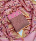 pink jacquard woven dress material