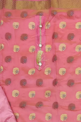 pink jacquard woven dress material