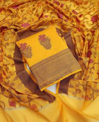 yellow jacquard woven dress material 1