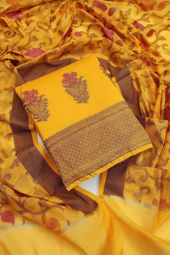 yellow jacquard woven dress material