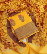 yellow jacquard woven dress material