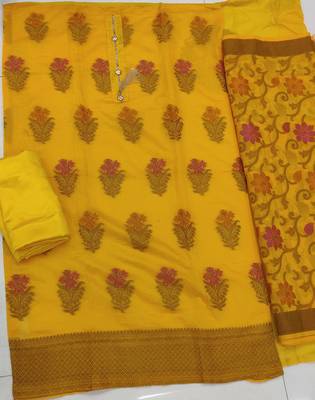 yellow jacquard woven dress material 2
