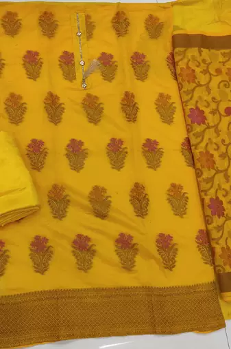yellow jacquard woven dress material