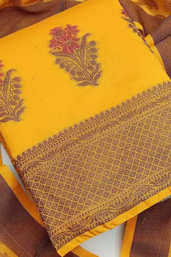 yellow jacquard woven dress material