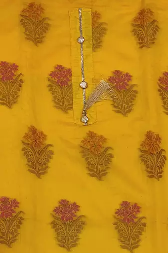 yellow jacquard woven dress material