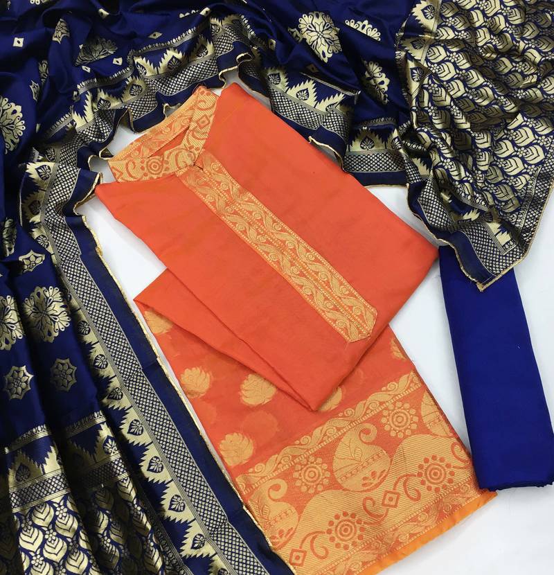 peach jacquard woven dress material