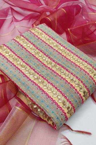 beige cotton hand embroidery dress material