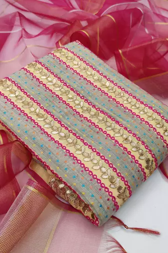 beige cotton hand embroidery dress material