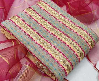 beige cotton hand embroidery dress material 3