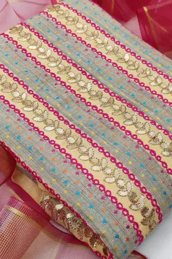 beige cotton hand embroidery dress material