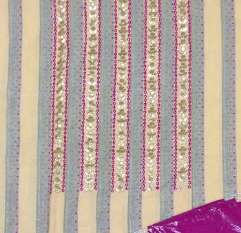 beige cotton hand embroidery dress material 4
