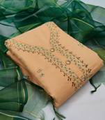 peach chanderi hand embroidery dress material