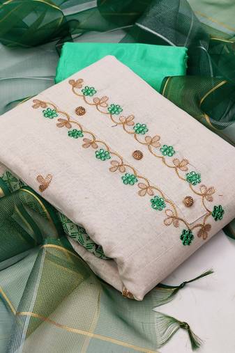 white chanderi hand embroidery dress material