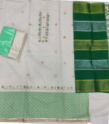 white chanderi hand embroidery dress material 2