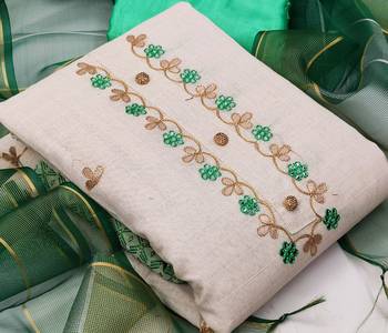 white chanderi hand embroidery dress material 3