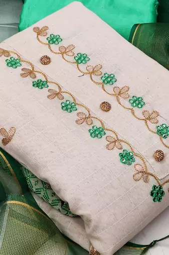 white chanderi hand embroidery dress material