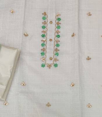 white chanderi hand embroidery dress material 4