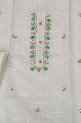 white chanderi hand embroidery dress material